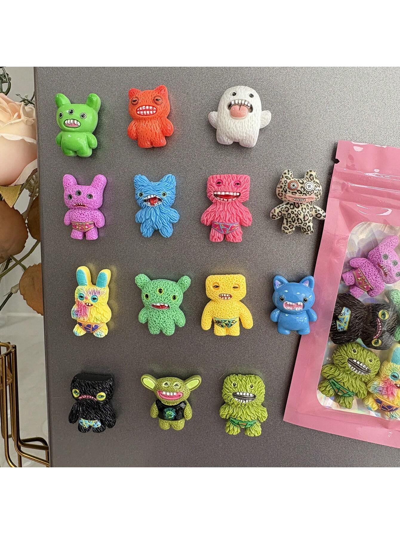 2pcs/5pcs/7pcs/9pcs Funny Snarling Monster Fridge Magnets, Cartoon Ugly Cute Resin Creature Refrigerator Stickers, Creative Kitchen Locker Decor, Cool Gift For Boys Kids Teens