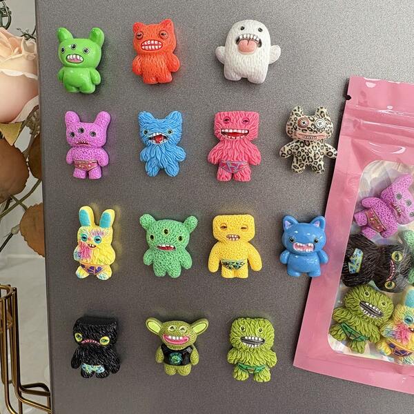 2pcs/5pcs/7pcs/9pcs Funny Snarling Monster Fridge Magnets, Cartoon Ugly Cute Resin Creature Refrigerator Stickers, Creative Kitchen Locker Decor, Cool Gift For Boys Kids Teens