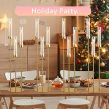 Vincidern 10PCS 3 Arm Gold Candelabra With Acrylic Lampshade ,Taper Candle Holder Centerpieces For Table, 33.8in Tall Metal Candlestick Holder For Dining, Wedding Decor, Mother's Day Party Candelabra - 金色 - 查看 5