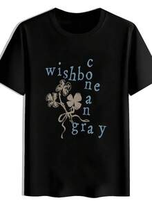 Men's Vintage Wishbone Dominic-Like Four-Leaf & WISHBONE CAN Print T-Shirt - Retro Rock Band Design Short Sleeve Round Neck Casual Summer Tee, Soft Polyester Fabric For Casual Attire & Music Fans (Black) - Ideal Gift For Boyfriend - Black - View 2