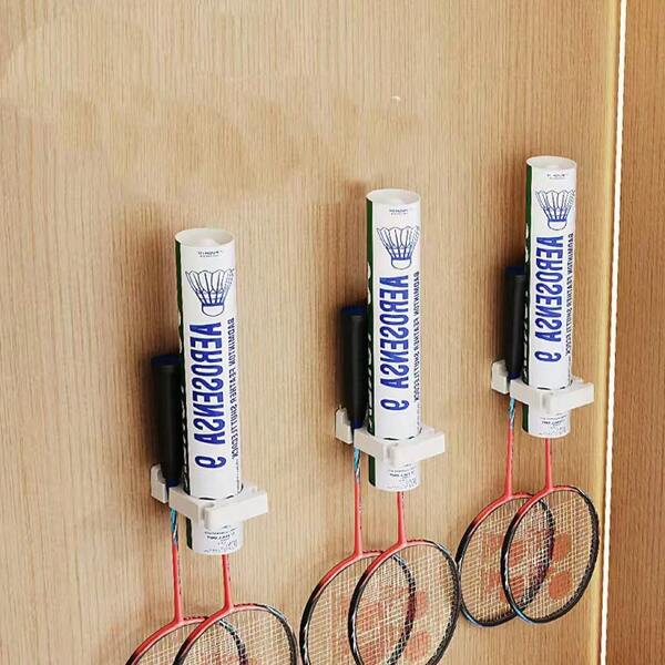 Adhesive Badminton Racket Storage Rack, Damage Free Hooks, Wall-Mounted Fitness Equipment & Tennis Racket Display Holder