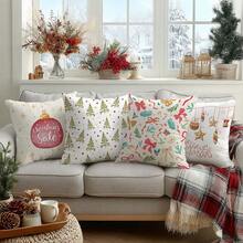 4 fundas de cojín con diseño de árbol de Navidad, adorno y lazo, de tela de terciopelo suave de un solo lado, de 45*45CM, para el hogar, dormitorio, sala de estar, fiesta, decoración navideña, regalo festivo, sin relleno de cojín