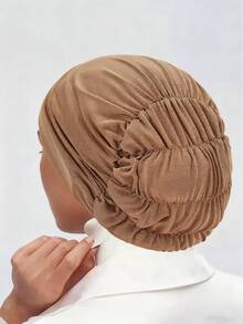 1 pieza Nuevo estilo de gorro elástico de punto de unicolor para mujer, pañuelo musulmán de moda trenzado, adecuado para uso diario, accesorio para cubrir el cabello suelto