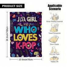 1pc Ultra-Soft K-Inspired Flannel Throw Blanket - Twin Size K-Drama Girl Group & Artist Design With Music Notes & Korean Phrases - All-Season Couch, Bed, Camping Blanket Fans - K-Lovers, Bed Cover, Pattern, Plush Fabric, Cozy Material, Home Decorators - Multicolor - View 7