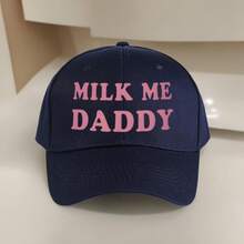 1pc "MILK ME DADDY" Adjustable Baseball Cap - Breathable Textile, Black With Pink Letters, Perfect For Hiking, Cycling, And Outdoor Parties, Holiday Gift Idea, Outdoor Accessories| Optimistic Design| Adjustable Size - trắng - Xem 3