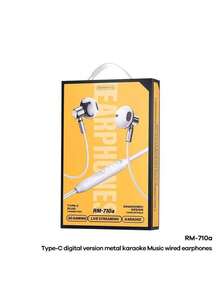 REMAX RM-710a Type-C Wired Earphones, HD Sound Quality, Accurate Microphone, Ergonomic Fit, Suitable For Singing And Talking, Glacier Silver
