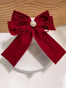 1pc Large Hair Accessory Bow With Ribbon Streamer For Girls, Red Spring Clip, Suitable For Holidays And Daily Use, Cute Valentine's Day Gift, School Supplies, Elegant, College, Bow - Red - View 2