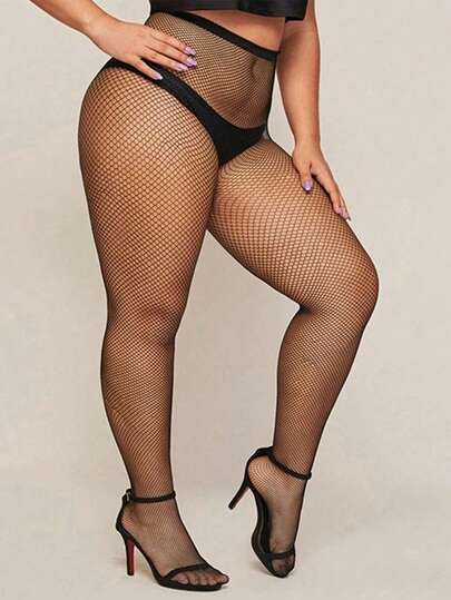 1 Pair Plus Size Women's Fishnet Stockings, Versatile All-Match