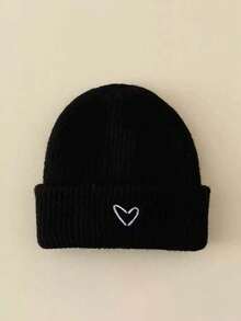 1pc儿童帽子秋冬新款刺绣爱心宝宝保暖帽男童女童帽子冬天加厚保暖手套柔软外出不冷保暖休闲小男孩上学玩耍冬季厚款女童保暖帽冬天 - 彩色 - 查看 11