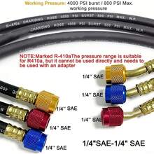 Juego de 3 Mangueras de Presión para Manómetros de Aire Acondicionado, Conexiones de 1/4 SAE con Código de Colores (Azul/Amarillo/Rojo), 1 Metro de Largo, Alta Presión 800 PSI, para Servicio y Carga de Sistemas de Refrigeración R22 R134a, para Técnicos de HVAC - Negro - Ver 3