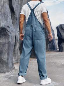 Runcati Men's Denim Bib Overall Jean Romper Trousers Adjustable Strap Workwear Slim Fit Jumpsuit - Màu xanh denim - Xem 2