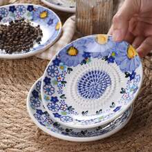 Plato de servir multiusos de cerámica, molinillo manual de cerámica, diseño floral polaco, pintado a mano con esmalte, apto para jengibre, ajo, queso y verduras, diseño no eléctrico, diseño de plato de cerámica, portátil y fácil de limpiar, menaje de cocina de moda, molinillo de ajo, hecho a mano, apto para hoteles, restaurantes y hogar - Multicolor - Ver 3