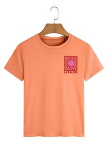 تي شيرت نسائي كاجوال أحادي اللون بياقة طاقم وأكمام قصيرة، مناسب للصيف والعطلات الشاطئية