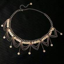 1 Piece Of Metal Retro Coin Waist Chain For Women, Adjustable Dress Waist Seal, Heart-Shaped Butterfly Flower Tassel Belt.