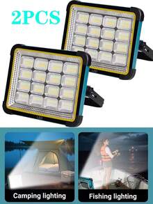 1/2pcs 192 LED Solar Powered Floodlight, 4*1200mAh Lithium-Ion Battery Long Lasting Lighting All Night, With Motion Sensor And USB Function, Outdoor Flashlight, Long Distance Bright Portable Lamp, Suitable For Tent, RV, Emergency, Power Outage - Solar/USB Dual Charging