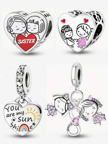 1 件 925 纯银时尚姐妹串珠吊坠珠子饰品适用于手链 DIY 女士珠宝 - 銀色 - 查看 12