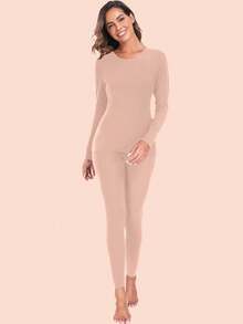 2pcs Women's Thermal Underwear Set, Long Sleeve Top And Long Pants, Soft And Warm Lining, Base Layer For Cold Weather - 彩色 - 查看 4