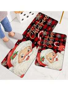 1/2/3pcs Christmas Plaid Santa Claus Kitchen Mat Set, Non-Slip Christmas And Winter Kitchen Rug, Comfortable Carpet For Hallway Entrance, Door And Bathroom, Perfect Choice For Holiday Party Decoration Bathroom Kitchen Decor - Multicolor - View 4