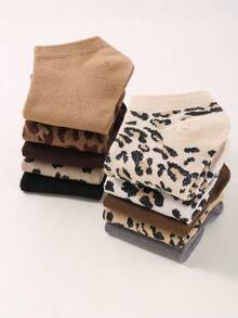 3/5/7/10 paires de chaussettes femme imprimé léopard aléatoire, chaussettes minimalistes décontractées et confortables, chaussettes courtes légères à la mode, toutes saisons, rentrée scolaire, course, randonnée, entraînement, respirantes, convient pour Halloween, cadeaux de Noël - Multicolore - Voir 4