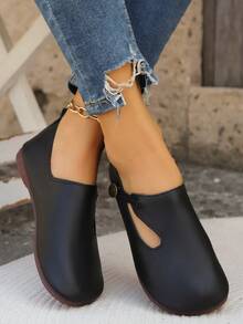 Women's Floral Hollow Lace-Up Flat Casual Shoes, Breathable -On Daily Wear - Black - View 5