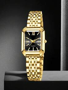 4pcs Set, Women's Watch, Fashionable Luxury Minimalist Women's Watch, Paired With Black & White Floral Design Bracelet, Alloy Material, Suitable For Daily Wear, Women's Watch & Bracelet Set, Gift For Girlfriend