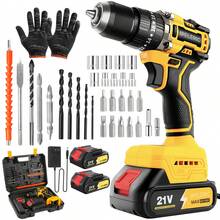 Taladro Rotomartillo Inalámbrico Destornillador Electrico Atornillador De Impacto Sin EscobillasFuncionalidad 3 en 1 (Perforación/Atornillado/Perforación Con Martillo) ,motor sin escobillas eficiente, iluminación LED,equipado con dos baterías de gran capacidad, y con alta velocidad eficiente de 2400 RPM, capaz de trabajar en hormigón, metal y mármol - Amarillo - Ver 1