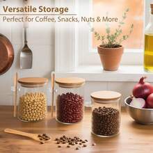 8-Pieces Overnight Oats Jar Set, Glass Food Containers, Includes Lid And Spoon, Bamboo Lid With Sealing Lid And Spoon,Chia Seed Pudding Salad Glass Jar,Ideal For Storing Spices, Salt, Sugar, Oatmeal, Coffee Powder, Bread Starter, Snacks, Yogurt, And More. - 玻璃罐+蓋+勺 - 查看 2