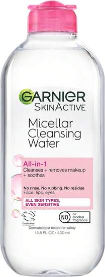 Garnier Micellar Cleansing Water All-In-1 Makeup Remover 13.5oz/400ml Effortlessly Lifts Dirt And Oils Leaves Skin Refreshed And Soft Non-Sticky, No Need For Rinsing Suitable For Everyday Use Girlfriend Wife Mother Friend Birthday Graduation Party Travel Camping Outdoors School Campus Trip Festivals Anniversary Winter Christmas Special Occasions, Party Natural Type Breezy Comfort