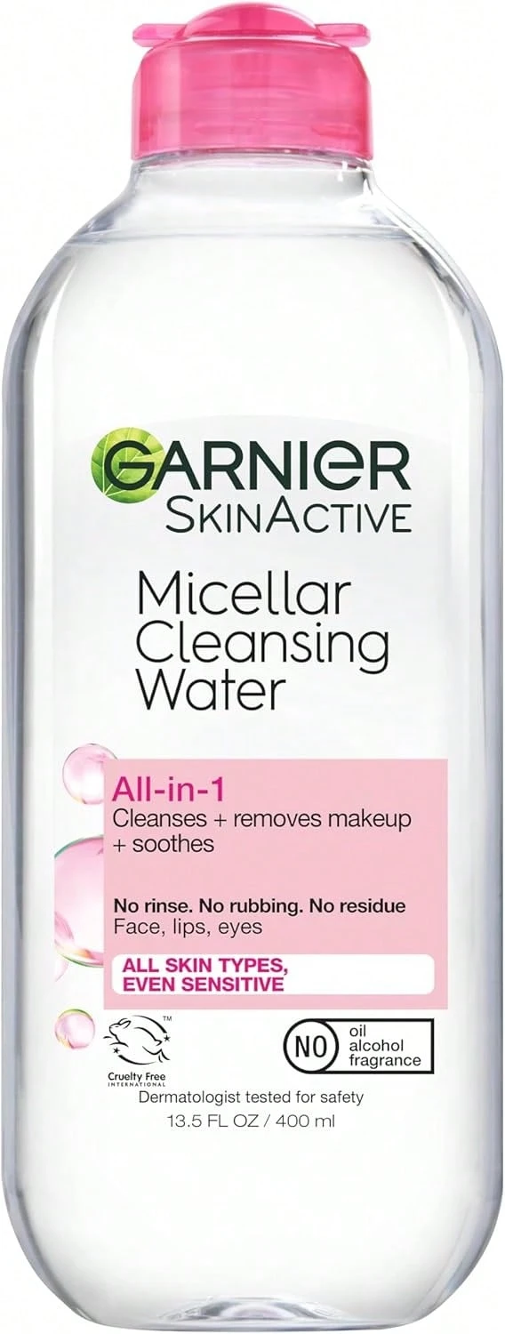 Garnier 胶束清洁水多效合一卸妆液 13.5 盎司/400 毫升 轻松去除污垢和油脂，令肌肤清爽柔软，不粘腻，无需冲洗，适合日常使用 女朋友 妻子 母亲 朋友 生日 毕业派对 旅行 露营 户外 学校 校园旅行 节日 周年纪念 秋季 秋季 万圣节 秋季外观 自然类型 清爽舒适 - 彩色 - 查看 1