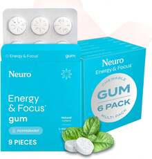 Neuro Energy & Gum - 40mg Natural Gum & Nootropic Energy Supplement With L-Theanine & B Vitamins - Sugar, Vegan - Peppermint, 54ct - 1 - Xem 8