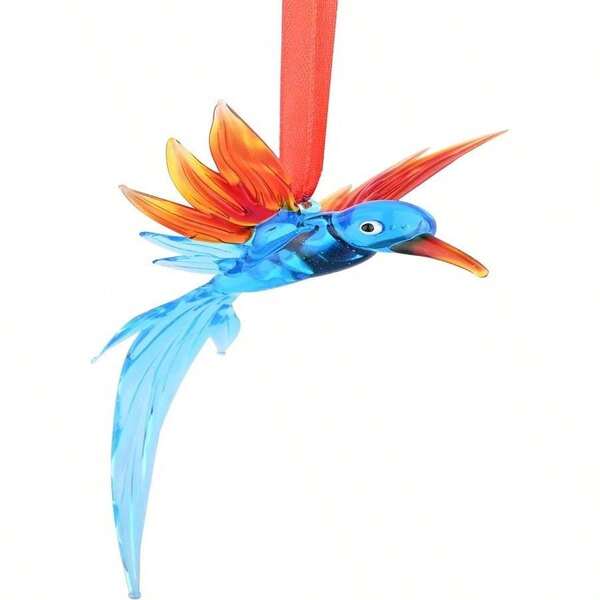 Xinkulas Hanging Hummingbird Art Glass, Blown Birds Figurines Suncatcher For Christmas Tree Window Garden Ornaments (Big Blue)