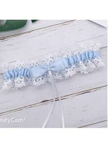 Elegant White Lace Bridal Thigh Belt With Lace Bow Decoration, Elegant Wedding Bridal Thigh Belt, Elegant Bridesmaid Suspender - Blue Single Style - View 4
