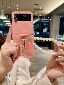 Funda protectora para teléfono móvil plegable Galaxy Z Flip 5 y Z Flip 6 con carga inalámbrica, cadena colgante con orificio, ligera y delgada, anti-caída, de color blanco y con estilo