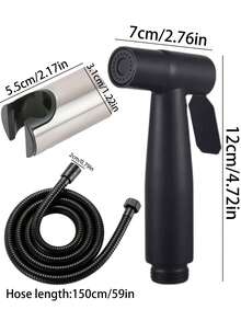 3件套不锈钢手持式冲洗喷头，多功能马桶淋浴喷头，高压浴室清洁喷头，拉丝表面，适用于马桶、浴室水龙头、房车、厨房和浴室配件，个人卫生、宠物洗澡和衣物清洁，浴室清洁必备品，理想的浴室配件和浴室工具礼品之选 - 黑色 - 查看 4