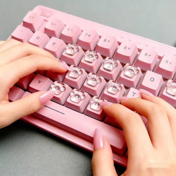 40 Stücke transparente Katzenpfoten Tastatur Aufkleber, 3D Katzenpfoten Tastatur Aufkleber, Nagelschutz, Gaming Tastatur Aufkleber, DIY stereoskopische Tastatur Aufkleber, inklusive transparentem Punktkleber, Büro- und Gaming-Zubehör