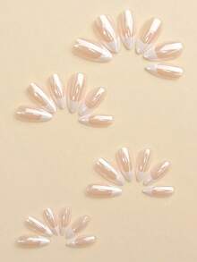 Upgrade Your Charm With 24pcs Cute Pink Almond-Shaped Mirror Press-On Nail Tips, Featuring Small Light Bulb Designs That Illuminate And Add Shine To Your Daily Or Party Wear. Comes With 1 Nail File And 1 Piece Of Glue. Press On Nails Nail Supplies - 多色 3 - 查看 2