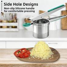 Large Silicone Handle Potato Masher With Side Holes (Patent Pending), Efficient 15OZ Large Potato Crusher, Replaceable Base Model, For Making Mashed Potatoes, Comfortable Handle Potato Masher - màu xanh lá - Xem 2