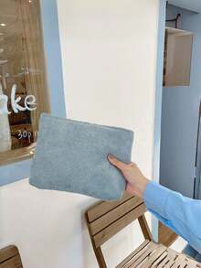 1 pieza Bolsa de maquillaje negra, bolso de mano de pana retro minimalista con cremallera suave, organizador de cosméticos y artículos de papelería de uso múltiple para uso diario, campus y casual - Multicolor - Ver 1