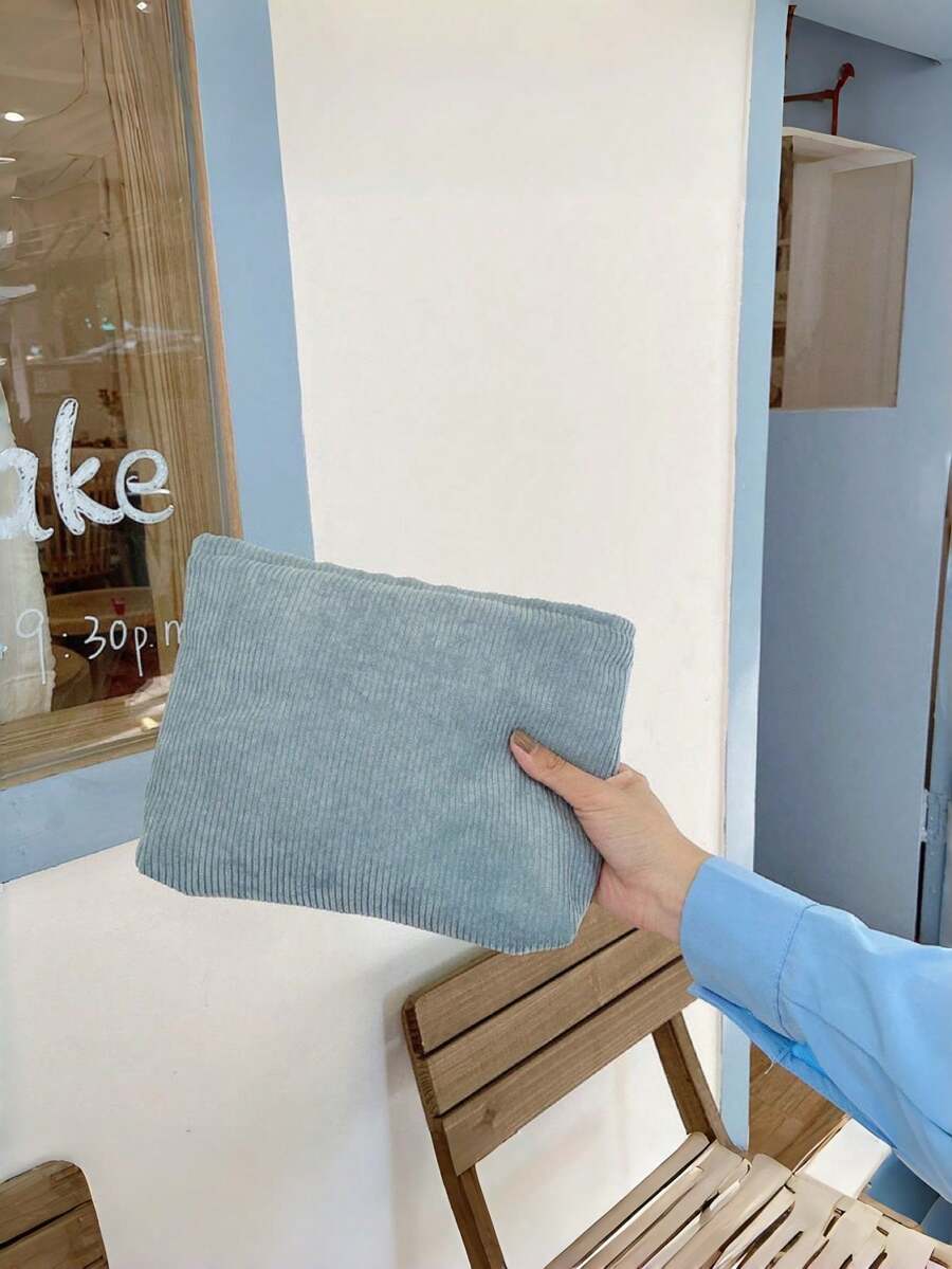 1 pieza Bolsa de maquillaje negra, bolso de mano de pana retro minimalista con cremallera suave, organizador de cosméticos y artículos de papelería de uso múltiple para uso diario, campus y casual - Multicolor - Ver 1