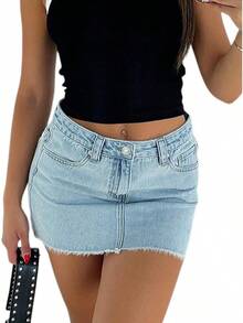 Women's Stretch Bodycon Skirt,Designed Women And Teenagers. - 酸性藍水洗 - 查看 9