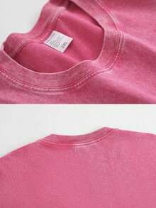 Retro Washed T-Shirt Prank Printed (230 Pure Cotton T-Shirt) 230g Thick Unisex Washed Vintage Oversized T-Shirt Street Hip Hop Punk Harajuku Casual Cotton Shorts DG004 Basic - 玫紅色 - 查看 4