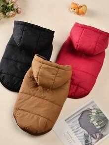 秋冬加厚狗狗连帽外套，防风，纽扣设计，牵引绳环，适合中小型犬 - 彩色 - 查看 9