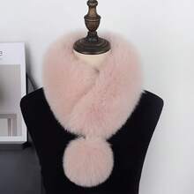 1pc Women's Luxury Faux Fur Scarf, Thickened Long Winter Neck Warmer With Fur Ball Lapel, Elegant Soft Fashion Accessory For Autumn & Cold Weather - xám - Xem 5