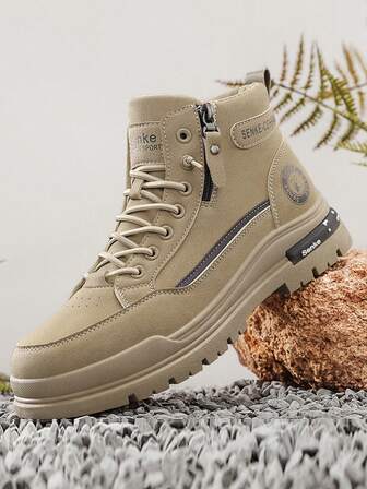 Men's High-Top Leather Boots, Autumn/Winter New Arrival, Thermal Lined, Thick Sole, Increased Height, Non-Slip, Round Toe, Lace-Up, Side Zipper, Plus Size 46, Men's Boots, Mid-Calf, Fashion , Outdoor, Party, Street Style, Men's Outdoor Hiking Boots, Leather, Waterproof, Oil-Resistant, Men's Leather Shoes, Outdoor, Fashion , Sports, Men's Anti-Puncture Anti-Crush Work Boots, Outdoor Desert Boots, Motorcycle Boots, Warm Fur Boots Suitable For -40°C