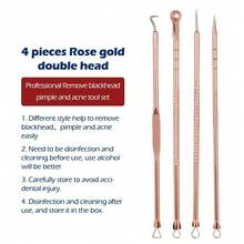 Kit de 4 Piezas de Herramientas de Acero Inoxidable Rosa Metálico para Eliminar Espinillas y Blemishes - Cuidado Facial para Mujeres y Hombres - Rosa Metálico - Ver 7