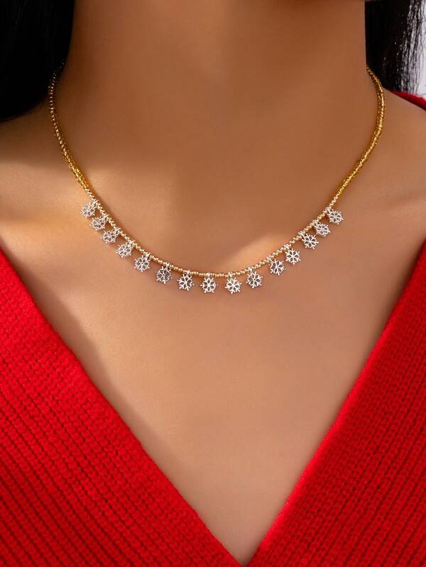 1 pieza Collar con colgante de copo de nieve de invierno para mujer, collares navideños festivos de 2025 como regalo de joyería para mujeres