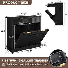 Double Tilt Out Trash Cabinet,Fluted Laundry Hamper Cabinet With 2 Drawers And Charging Station 20 Gallon Wooden Hidden Garbage Can Cabinet For Kitchen & Living Room Arc Design - Black - View 2
