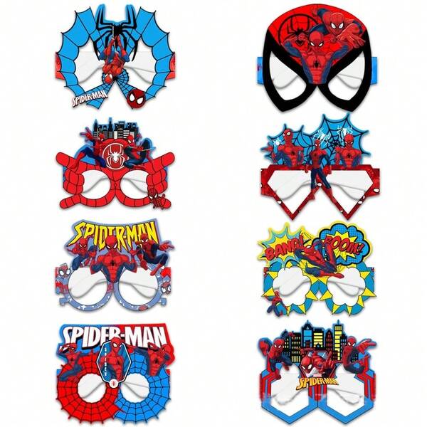 Marvel 16 Piezas/8 Piezas, Gafas de papel con temática de superhéroe Spiderman, accesorios para fotografía de fiestas, gafas de papel de superhéroe, regalos de fiestas de cumpleaños, regalos para maestros, Halloween, Navidad, decoraciones de fiestas, regalos de fiestas navideñas, artículos esenciales para fiestas navideñas