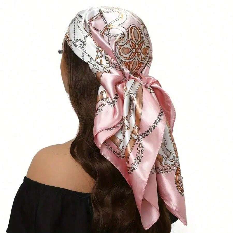 1 Pink Headscarf For Women's Hair - Chain And Intricate Print Headscarf For Women - 1 CÁI - Xem 1