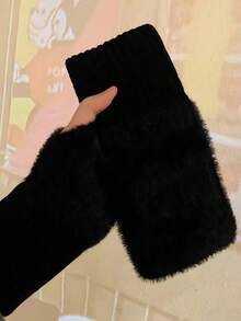 1 Pair New Mink Fleece Half Finger Gloves For Women's Soft Winter Warmth Luxury Solid Color Plush Knitted Fingerless Gloves ,Warm Woolen Half Finger Gloves, Women's Winter Plush Knitted Handguard, Wrist Leak Finger, Versatile Touch Screen, Office, Student Writing - 彩色 - 查看 10
